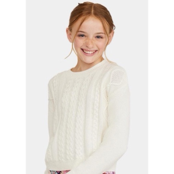 Fabkids White Cableknit Crewneck Sweater Girls Size XL 14/16 - Picture 1 of 8